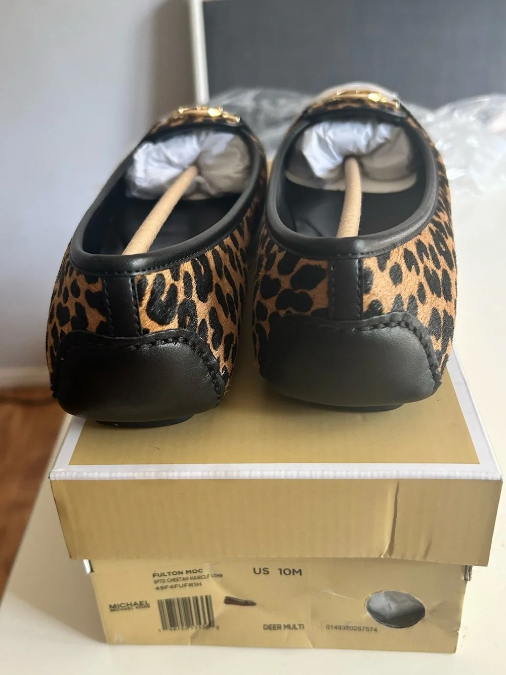 Michael Kors Leopard-Print Logo Ballet Flats in Black and Brown NEW IN BOX SZ 10